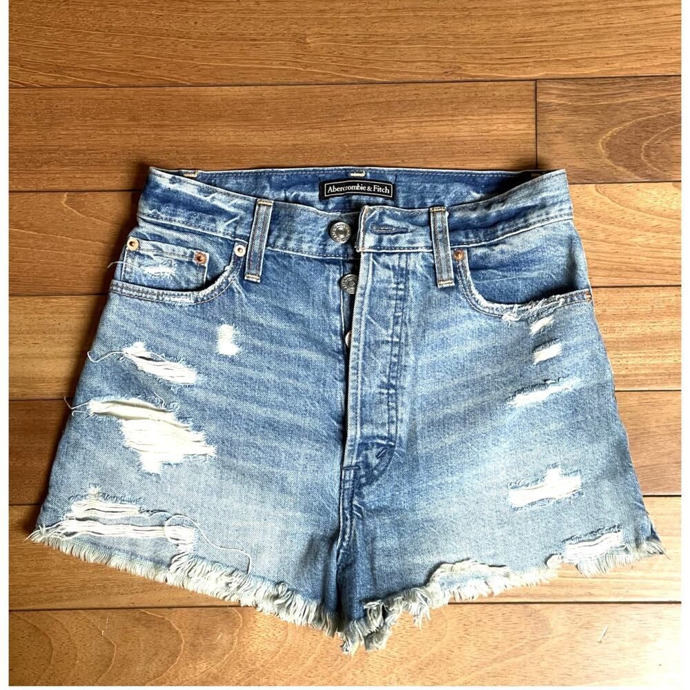 Abercrombie and Fitch Distressed Blue High Rise Denim Shorts 26